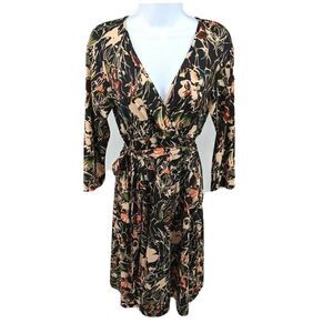 Leona Edmiston Faux Wrap Dress Floral V Neck Belted 3/4 sleeve Australia ‎ XS US